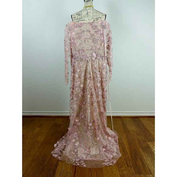 B58 Mac Duggal Floral Long Gown Womens 8 Modest Wedding Garden Coquette Gala - Picture 4 of 11
